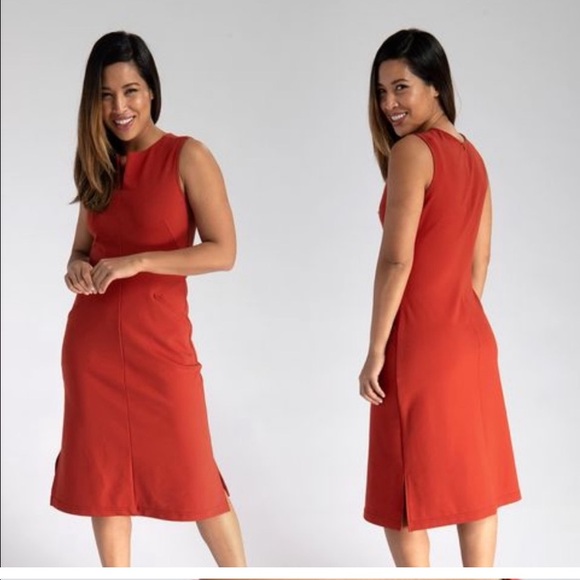 Betabrand Orange Wrinkle Free Rayon Blend Packable Shift Dress In Orange - Picture 4 of 7